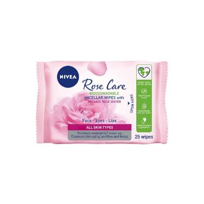 Picture of Nivea Face Wipes Micellair Rose Water Wipes For Face, Eye & Lips 25's