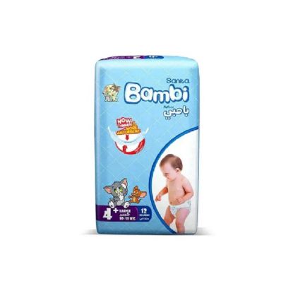 Picture of Sanita Bambi Baby Diaper Large Size 4+ 10-18kg 12 Diapers