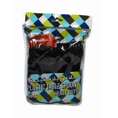 Picture of Maya's Heavy Duty Plastic Table Spoon Black, Pack of 50